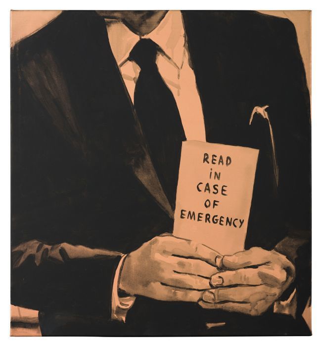 Read in case of emergency, 2016

Acryl auf Molino, 65 x 60 cm
rückseitig signiert und datiert

Ausrufpreis: 1200,-